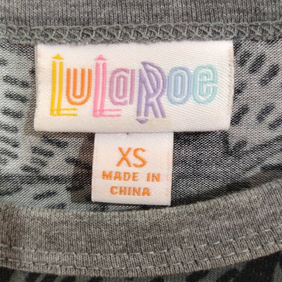 LULAROE Womens XS Black Gray Floral Print Randy Top Shirt Crew Neck 3/4 Sleeve - Picture 5 of 6